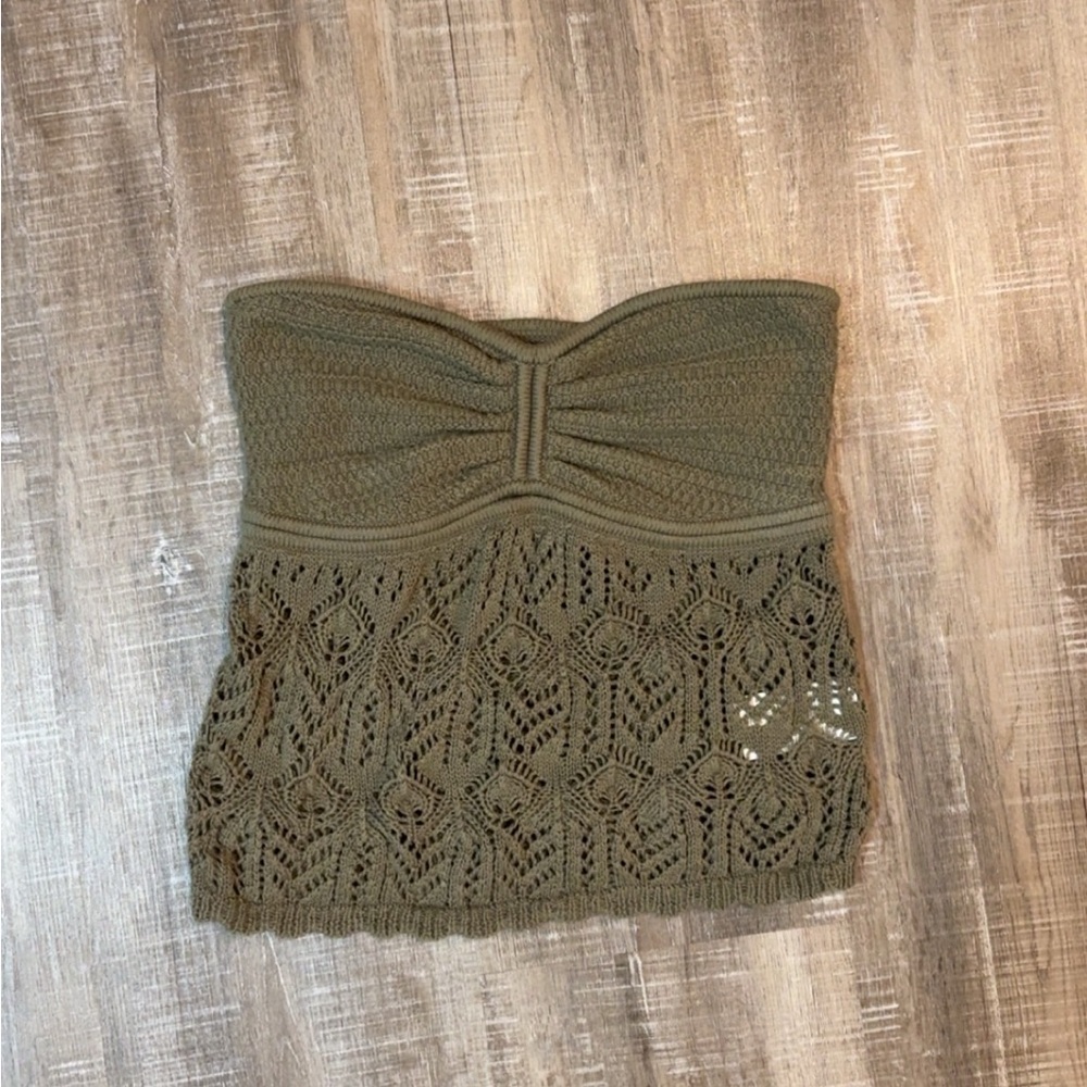 American Eagle Outfitters Olive Green Crochet Crop Top